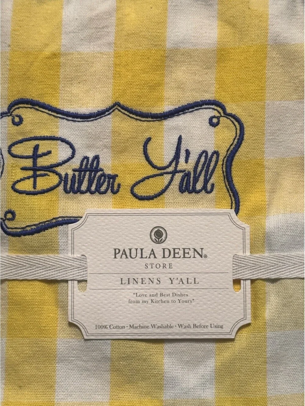 Paula Deen Butter Y'all Yellow Check Kitchen Apron